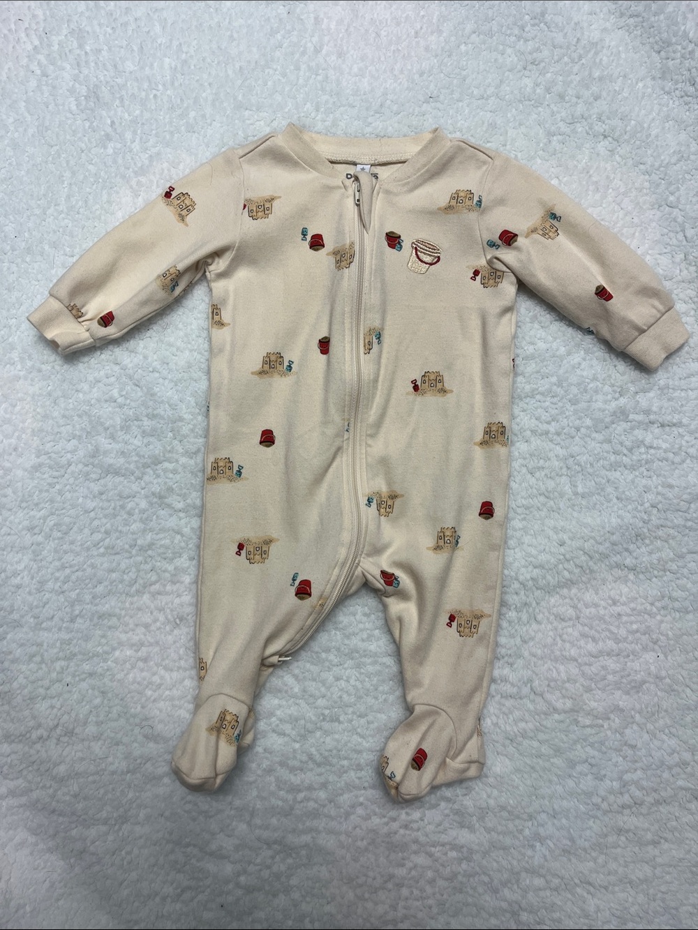 4/25$ Pekkle Neutral Cream Printed Zip-Front Baby Footie